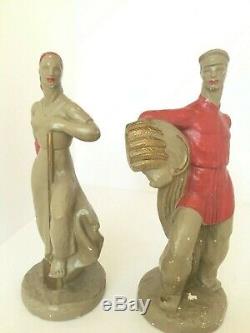 Vintage Pair Mid Century 1940s Frederick Weinberg Russian Peasant WPA Sculptures