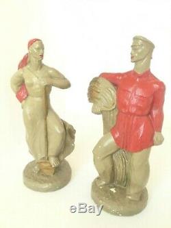 Vintage Pair Mid Century 1940s Frederick Weinberg Russian Peasant WPA Sculptures