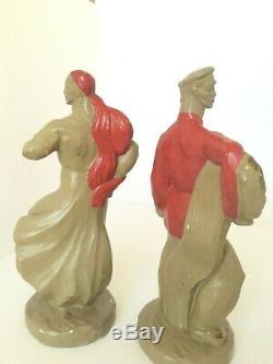 Vintage Pair Mid Century 1940s Frederick Weinberg Russian Peasant WPA Sculptures