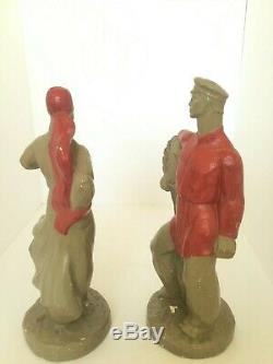 Vintage Pair Mid Century 1940s Frederick Weinberg Russian Peasant WPA Sculptures