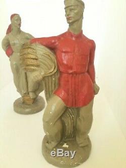 Vintage Pair Mid Century 1940s Frederick Weinberg Russian Peasant WPA Sculptures