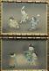 Vintage Pair Of Chinese Asian Watercolor Painting, Children Playing Games Signed