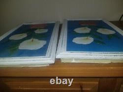 Vintage Pair Paintings Abstract Flowers Calla Lily Vase Turquoise Signed Montero