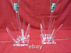 Vintage Pair Van Teal Lucite Ice Crystal table lamps signed Mid Century Lamp