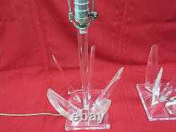 Vintage Pair Van Teal Lucite Ice Crystal table lamps signed Mid Century Lamp