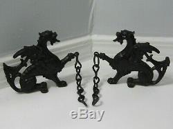 Vintage Pair of Cast Iron Gothic Dragon Griffin Gryphon Architectural Salvage