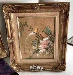 Vintage Pair of Framed Chinese Paintings on Cork, Signed- Great Quality & Detail