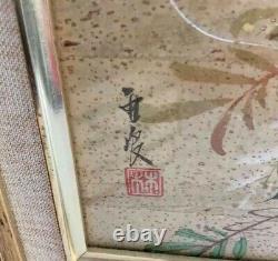 Vintage Pair of Framed Chinese Paintings on Cork, Signed- Great Quality & Detail