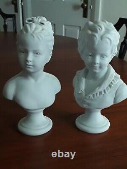 Vintage Pair of French Bisque Busts Signed