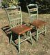 Vintage Pair Of Hitchcock Blue/green Farmhouse Stenciled Chairs Signed C. 1960