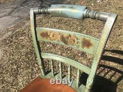 Vintage Pair of Hitchcock Blue/Green Farmhouse Stenciled Chairs Signed c. 1960