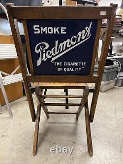 Vintage Piedmont Cigarette Cigar Tobacco Antique Pair of Chairs Enamel Sign