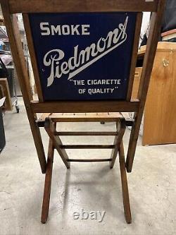 Vintage Piedmont Cigarette Cigar Tobacco Antique Pair of Chairs Enamel Sign