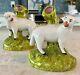 Vintage Rare English Staffordshire Mantle Sheep Lamb Spill Vase Pair Signed