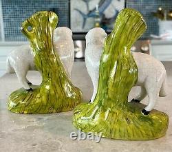 Vintage Rare English Staffordshire Mantle Sheep Lamb Spill Vase Pair Signed