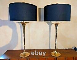 Vintage Signed 1986 CHAPMAN Solid Brass Trumpet Lamp Pair MINTY