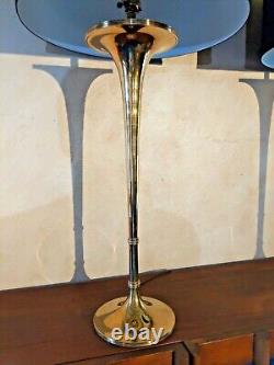 Vintage Signed 1986 CHAPMAN Solid Brass Trumpet Lamp Pair MINTY