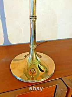 Vintage Signed 1986 CHAPMAN Solid Brass Trumpet Lamp Pair MINTY