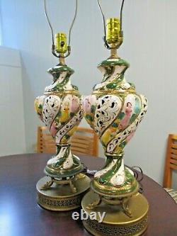 Vintage Signed Capodimonte Table Lamps Pair Italy Large 28