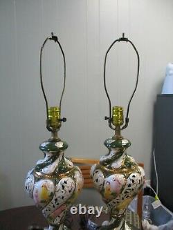 Vintage Signed Capodimonte Table Lamps Pair Italy Large 28