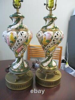 Vintage Signed Capodimonte Table Lamps Pair Italy Large 28