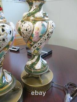Vintage Signed Capodimonte Table Lamps Pair Italy Large 28