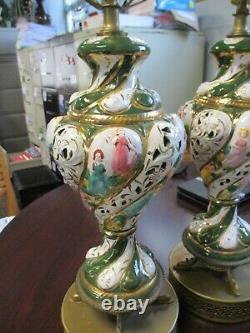 Vintage Signed Capodimonte Table Lamps Pair Italy Large 28