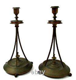 Vintage Signed Oscar Nilsson Eskilstuna Copper/Brass Jugenstil Candlesticks Pair