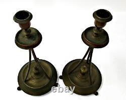 Vintage Signed Oscar Nilsson Eskilstuna Copper/Brass Jugenstil Candlesticks Pair