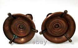 Vintage Signed Oscar Nilsson Eskilstuna Copper/Brass Jugenstil Candlesticks Pair