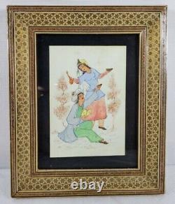 Vintage Signed Persian Painting Of Couple Celebrating