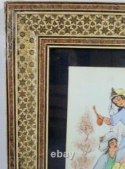 Vintage Signed Persian Painting Of Couple Celebrating