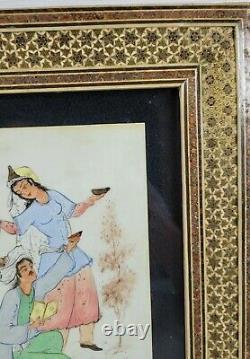 Vintage Signed Persian Painting Of Couple Celebrating