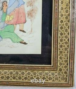 Vintage Signed Persian Painting Of Couple Celebrating
