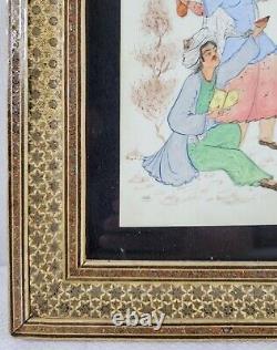 Vintage Signed Persian Painting Of Couple Celebrating