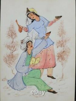 Vintage Signed Persian Painting Of Couple Celebrating