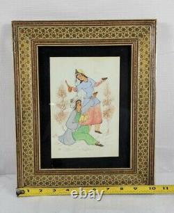 Vintage Signed Persian Painting Of Couple Celebrating