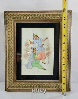Vintage Signed Persian Painting Of Couple Celebrating