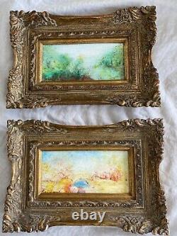 Vintage Stephan Sideris Framed MCM Painting Small Landscape Signed (2 of Pair)