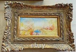 Vintage Stephan Sideris Framed MCM Painting Small Landscape Signed (2 of Pair)