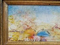 Vintage Stephan Sideris Framed MCM Painting Small Landscape Signed (2 of Pair)