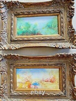 Vintage Stephan Sideris Framed MCM Painting Small Landscape Signed (2 of Pair)