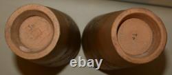 Vintage TWO Yixing Zisha Vases China Etched Mountain Scene Signed Clay Pair