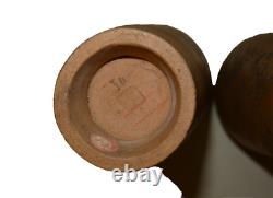 Vintage TWO Yixing Zisha Vases China Etched Mountain Scene Signed Clay Pair