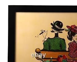 Vintage Whimsical Oil Painting On Canvas Antique Car Courting Couple Signed