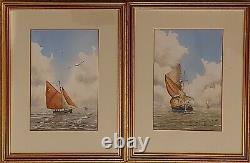 Vintage pair of Maritime seascape boating watercolour paintings by David Harbour