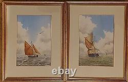 Vintage pair of Maritime seascape boating watercolour paintings by David Harbour