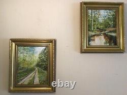 Vintage pair of gilt framed signed original oil paintings superb