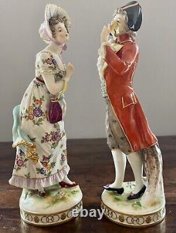 Volkstedt Porcelain Pair Figures Lady & Gentleman Germany Antique Signed