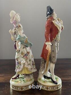 Volkstedt Porcelain Pair Figures Lady & Gentleman Germany Antique Signed